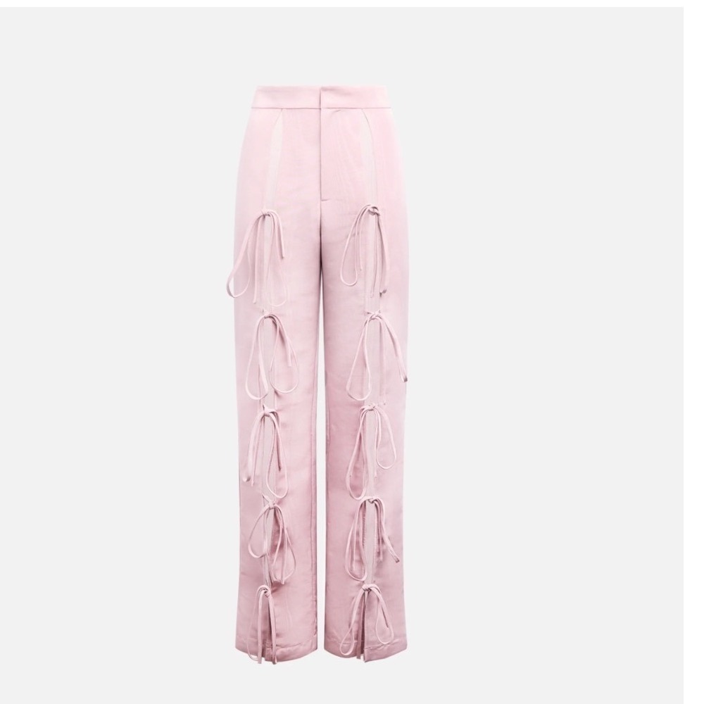 Kim Shiu Colton Pants Pink Lace Up Flare Leg Coquette Taffeta‎ Size Small